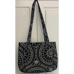 Vera Bradley Black/White Bandana Medallion Multi-Compartment Shoulder Bag
